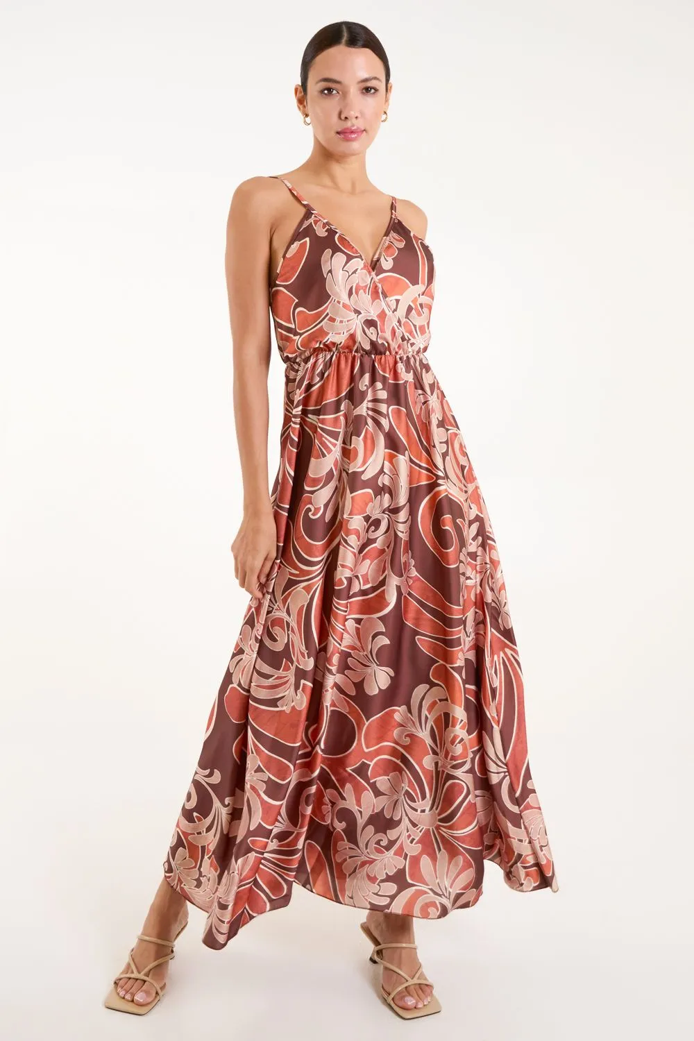 Paisley Printed Satin Wrap Maxi Dress