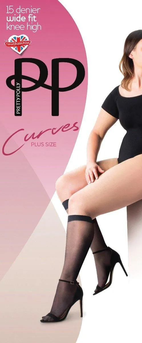 Curves 15 Denier Comfort Top Knee Highs 2 Pair Pack - Nude