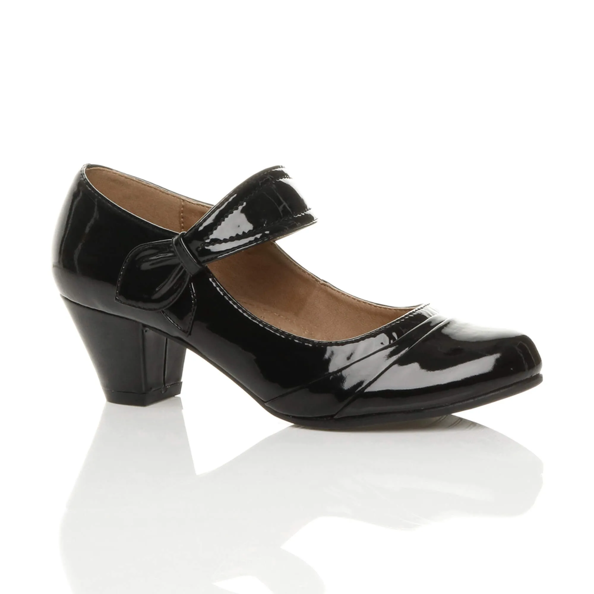 Mid Block Heel Comfort Mary Jane Patent Court Shoes