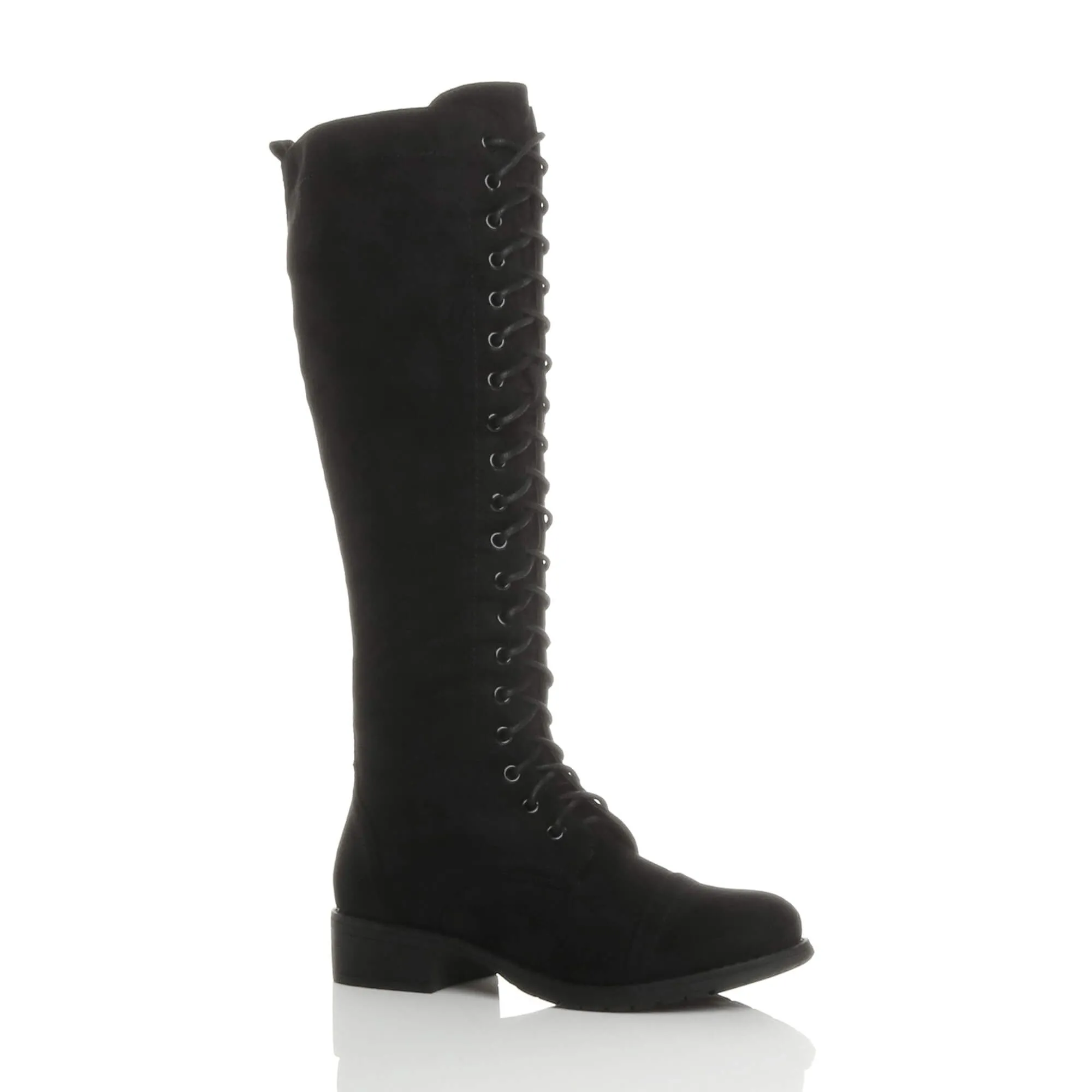 Low Heel Military Knee Faux Suede Biker Boots