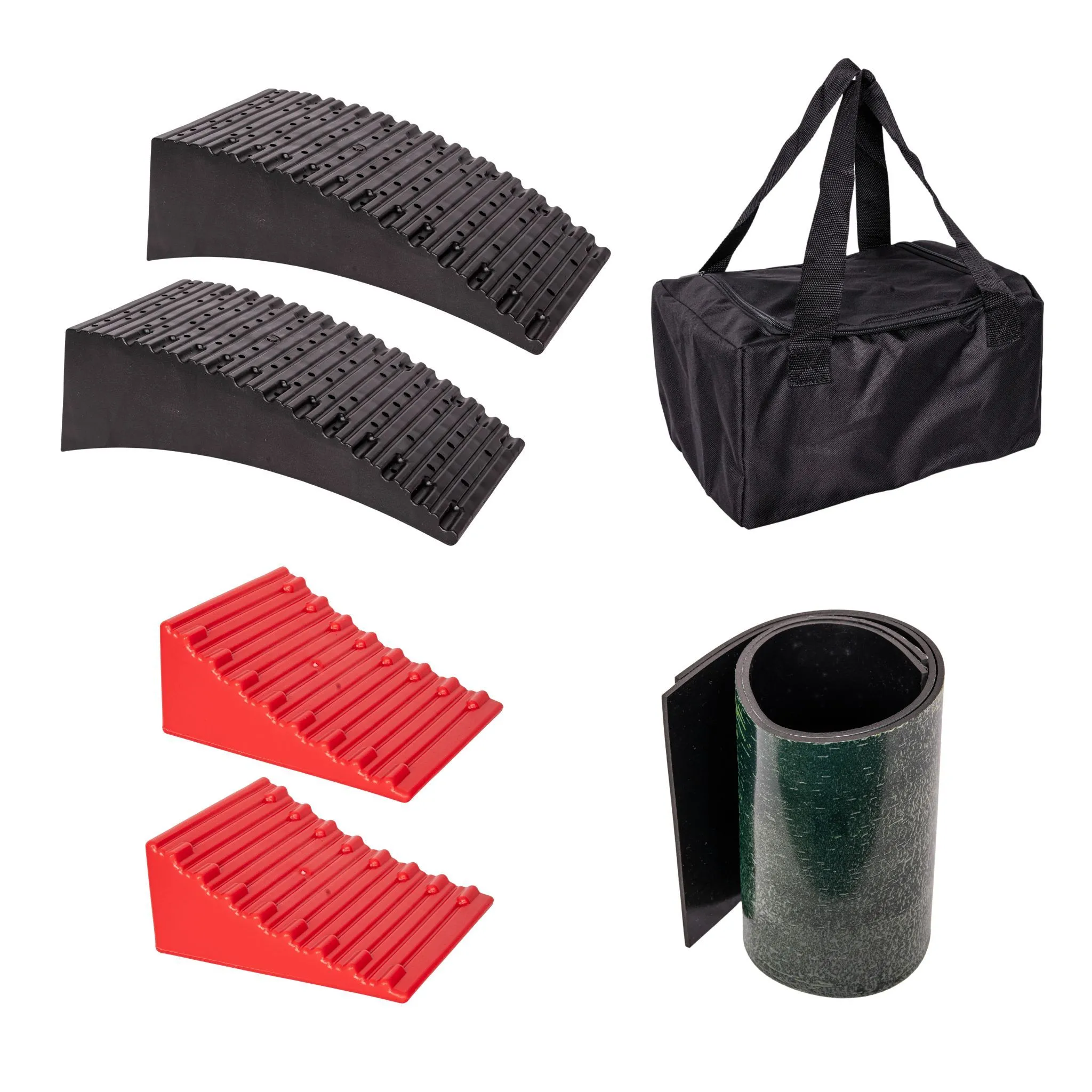 32cm x 6cm Set of 2 Red & Black Plastic Heavy Duty RV Campervan Leveller with Carry Case