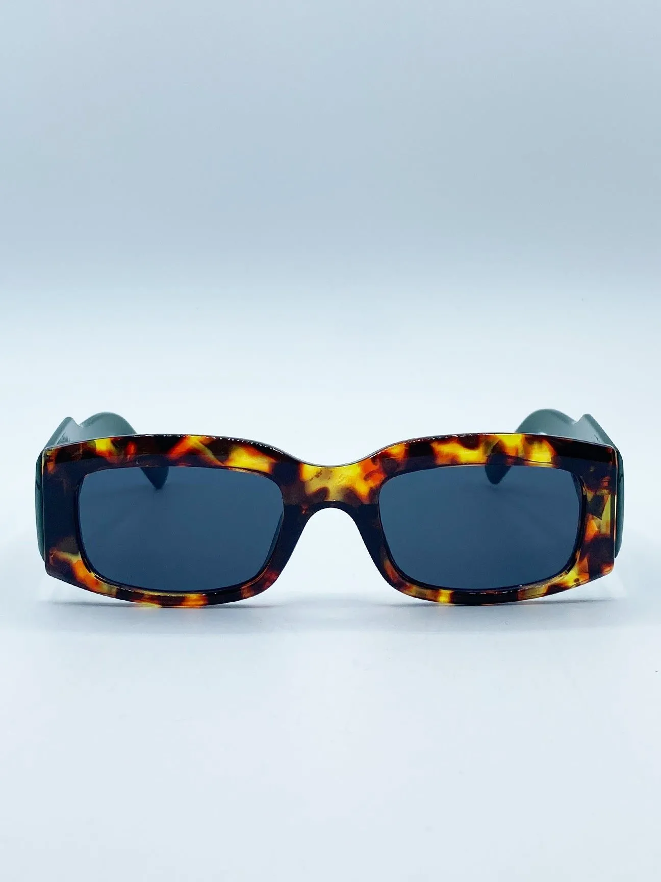 Chunky Rectangle Sunglasses in Green with Tortoiseshell Arms