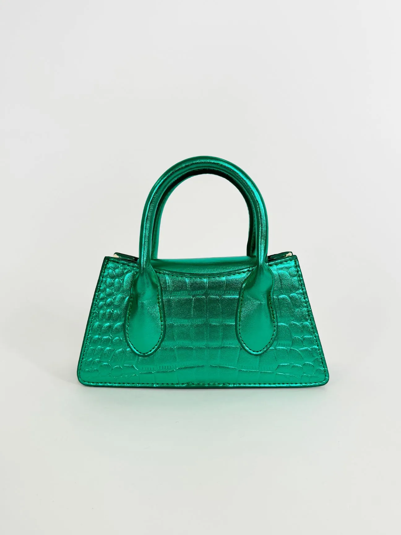 Faux Croc Mini Cross Body Bag in Metallic Green