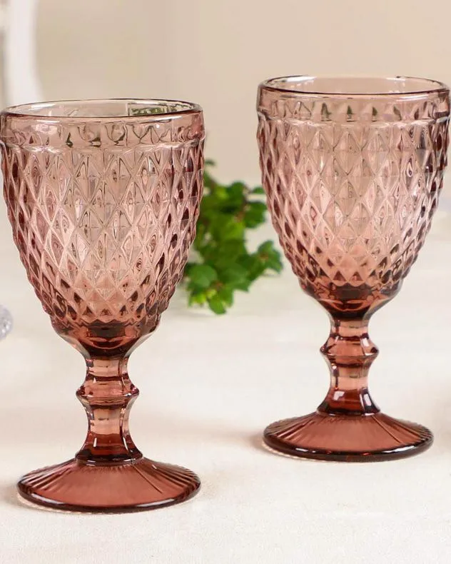 Set of 2 Vintage Luxury Red Diamond Embossed Drinking Wine Glass Wine Goblets Gift Idea 270ml