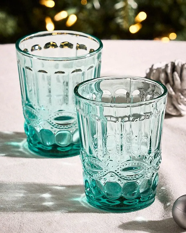 Set of 2 Vintage Luxury Turquoise Drinking Glass Whiskey Glass Tumblers Gift Idea 240ml