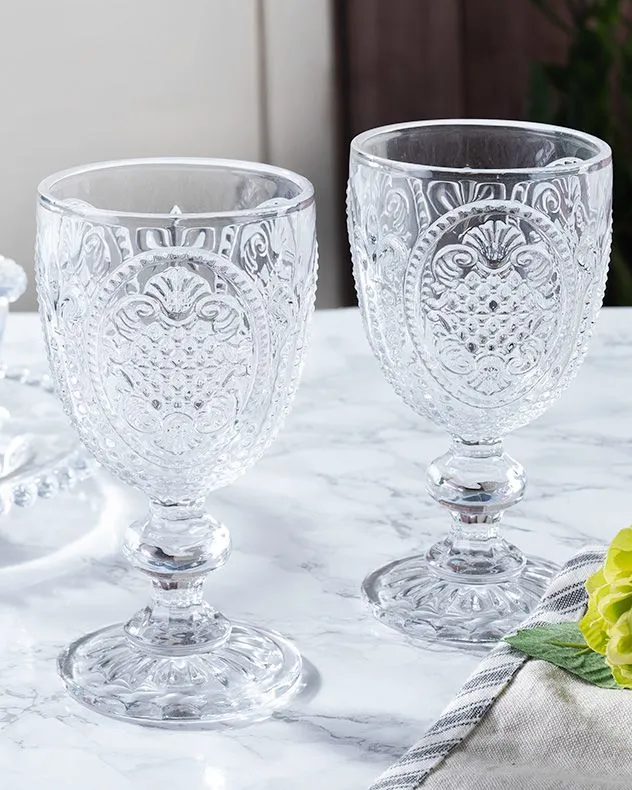 Set of 2 Vintage Luxury Clear Drinking Goblet Wine Glasses Gift Idea 310ml