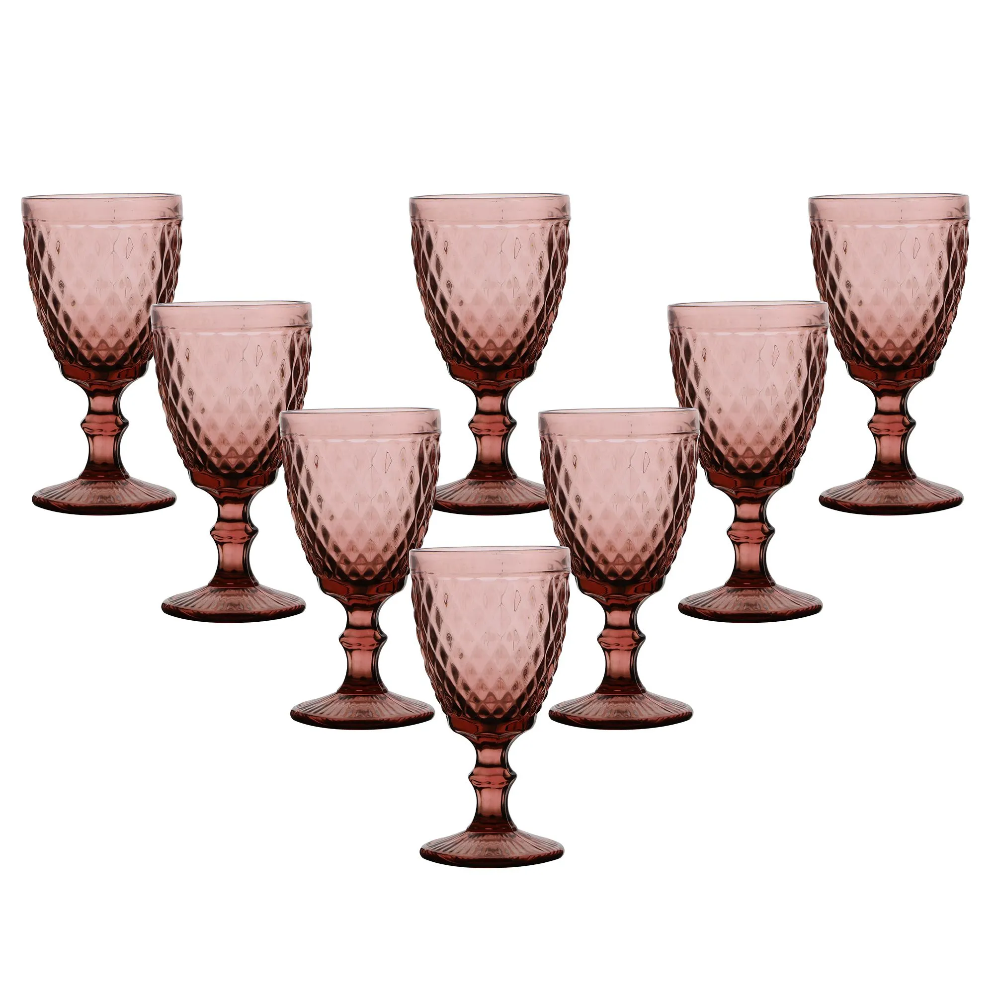 Set of 8 Vintage Luxury Red Diamond Embossed Drinking Wine Glass Wine Goblets Gift Idea 270ml