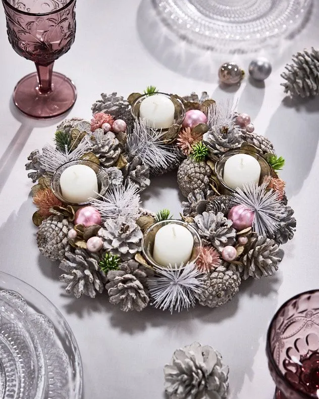 Pink Round Table Centrepiece Christmas Decoration Candle Holders Tealight Holder 30cm