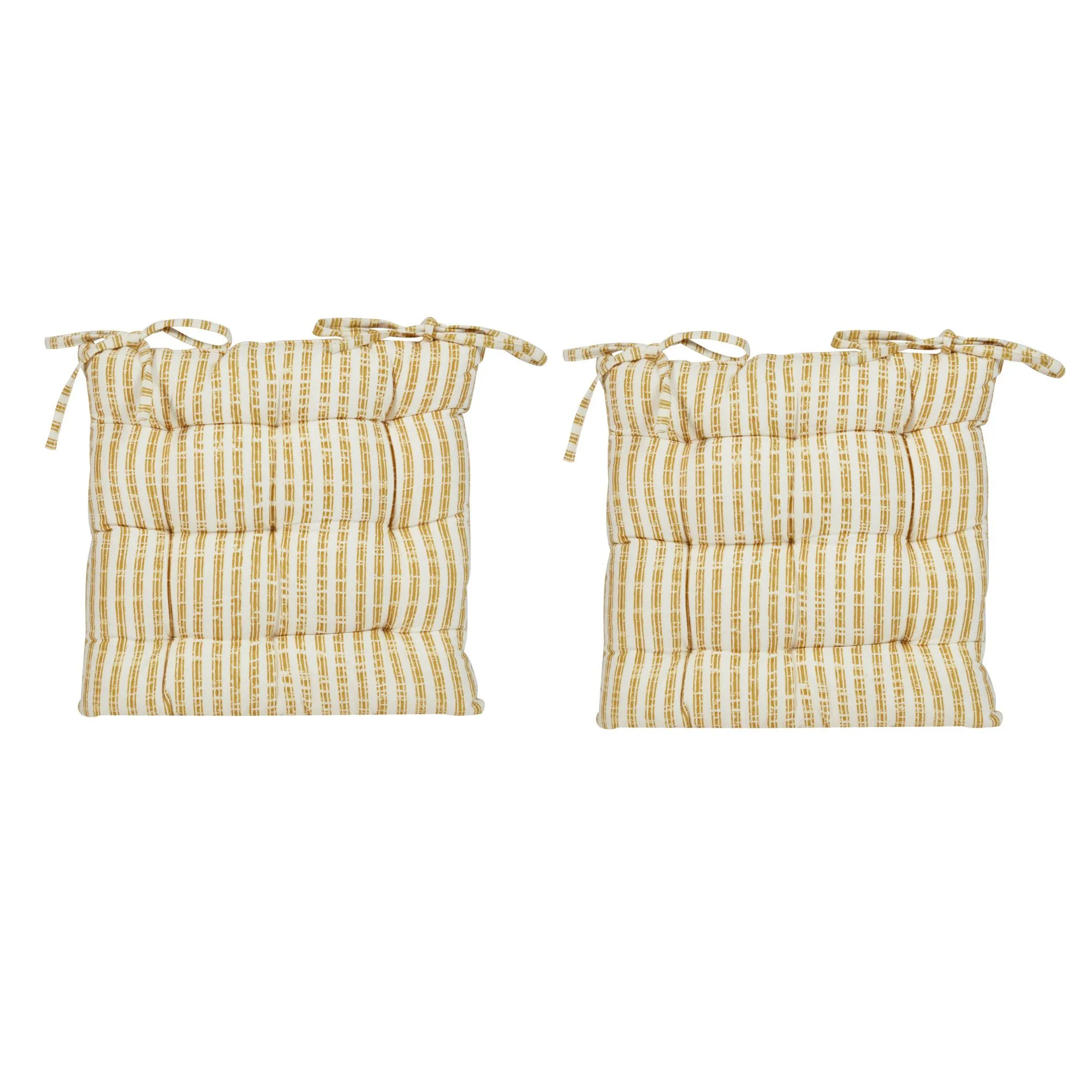Set of 2 Vintage Yellow Striped Garden Furniture Dining Chair Seat Pad (L)40cm x (W)40cm