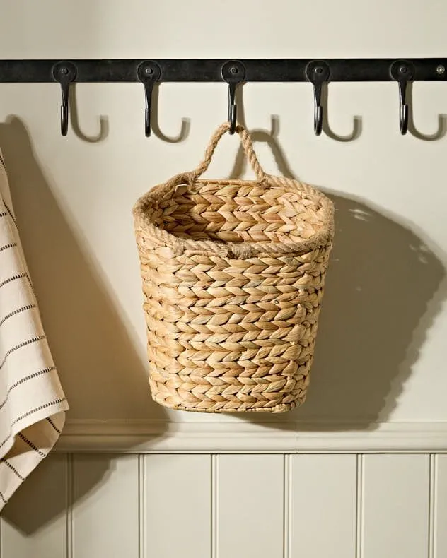 Natural Woven Water Hyacinth Medium Wall Basket with Rope Detailin H29 x D14cm