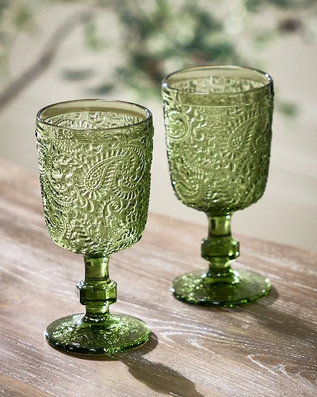 Set of 2 Luxury Bright Green Drinking Wine Glass Wine Goblets Gift Idea 300ml