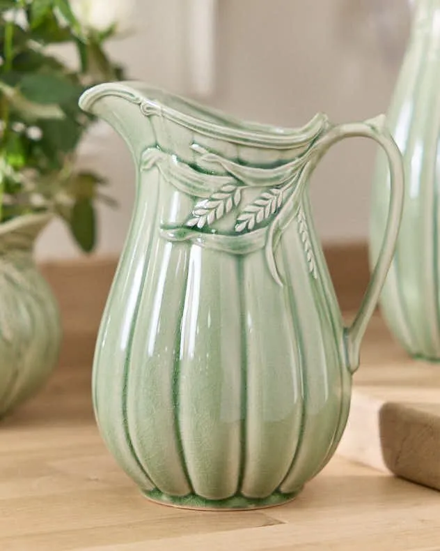 Traditional Green Ceramic Table Decor Flower Jug Pitcher