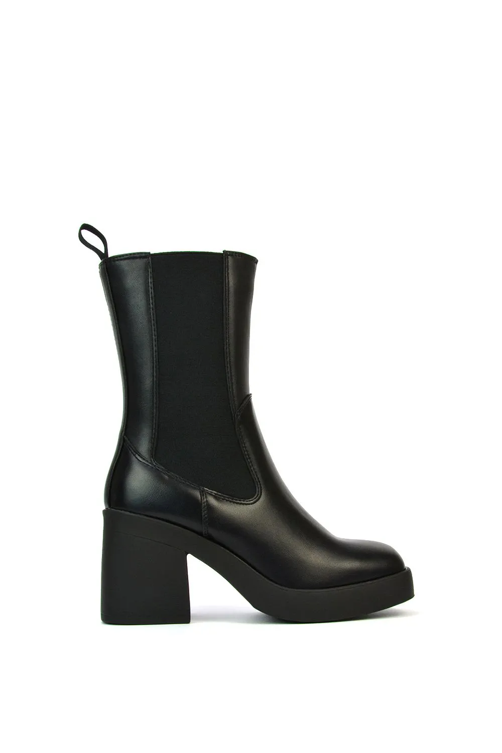 'Karina' Chunky Mid Block Heel Elasticated Platform Chelsea Ankle Boots