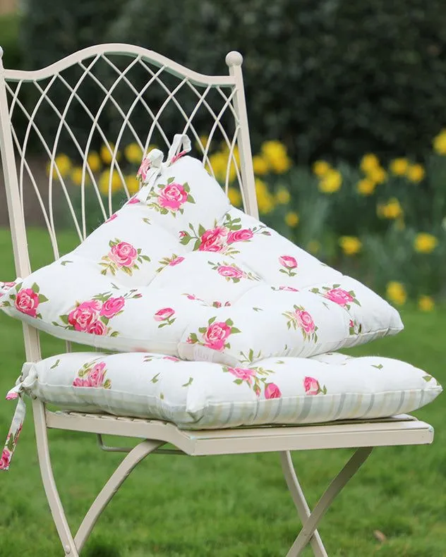 Set of 2 Vintage Pink Floral Print Indoor Outdoor Chair Seat Pad Garden Furniture Cushions