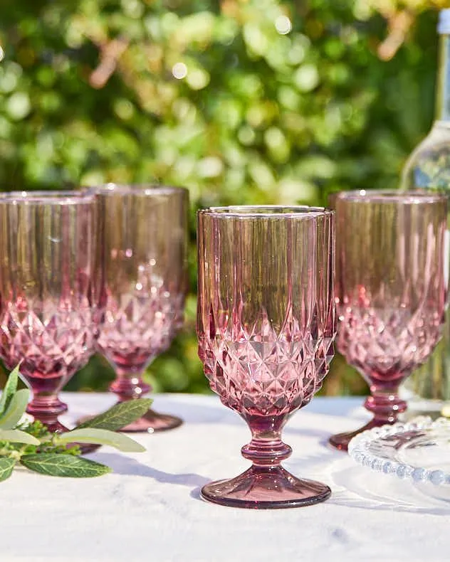 Set of 4 Diamond Pink Drinking Wine Glass Wine Goblets Gift Idea