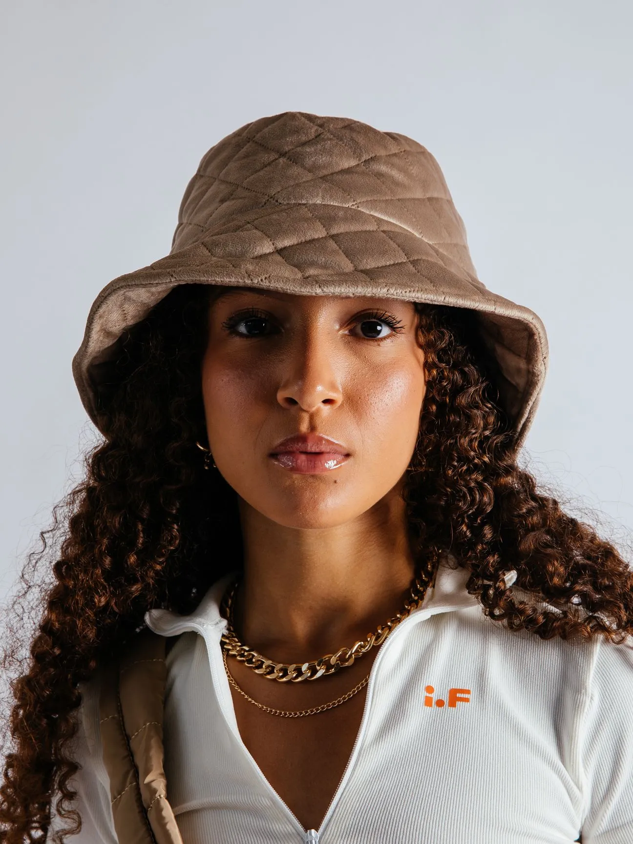 Beige Quilted Bucket Hat