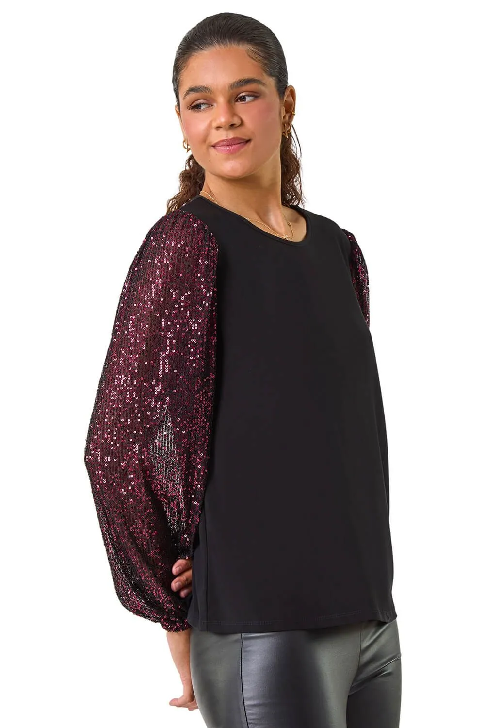 Sequin Sleeve Stretch Top
