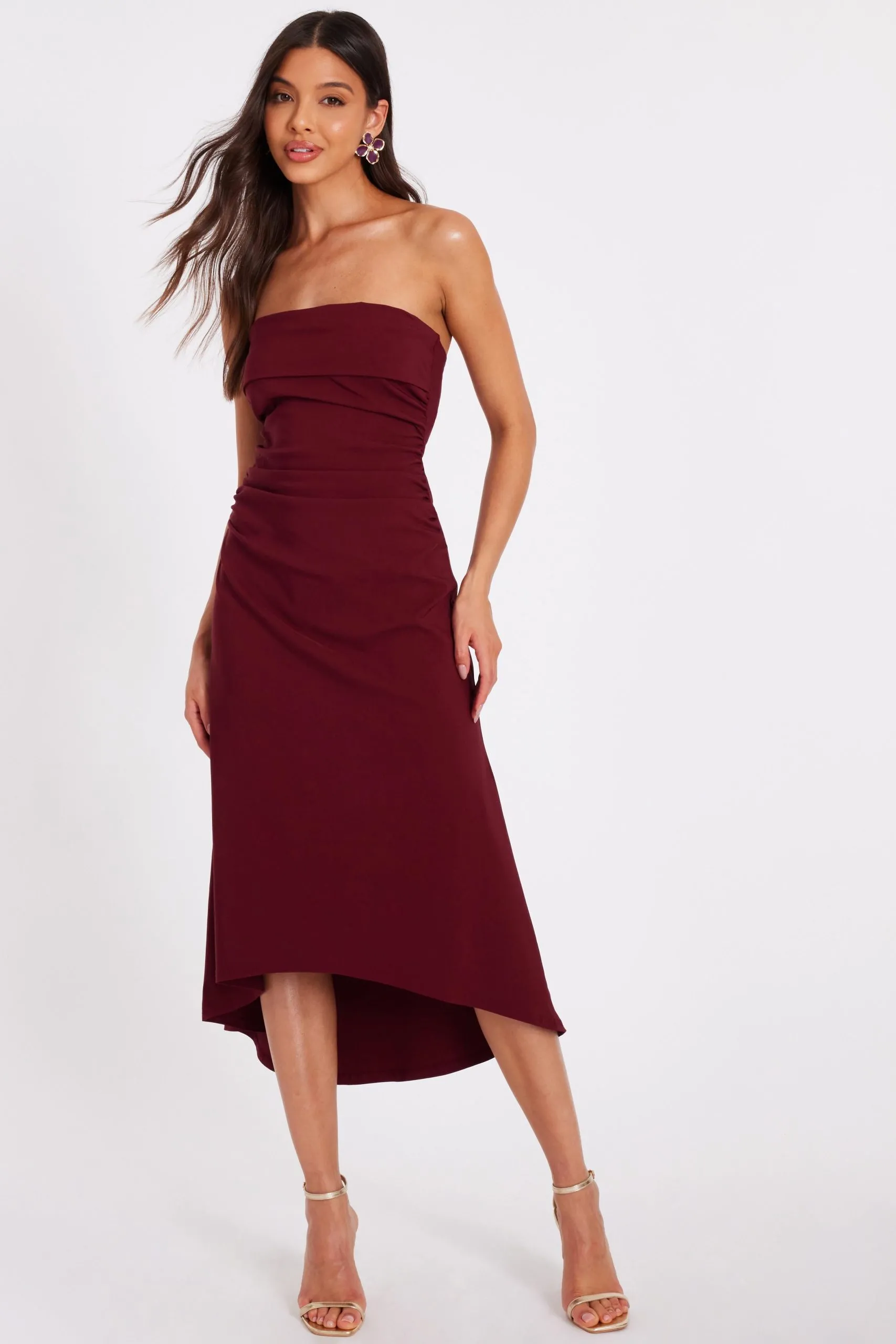 Red Bandeau Midi Dress