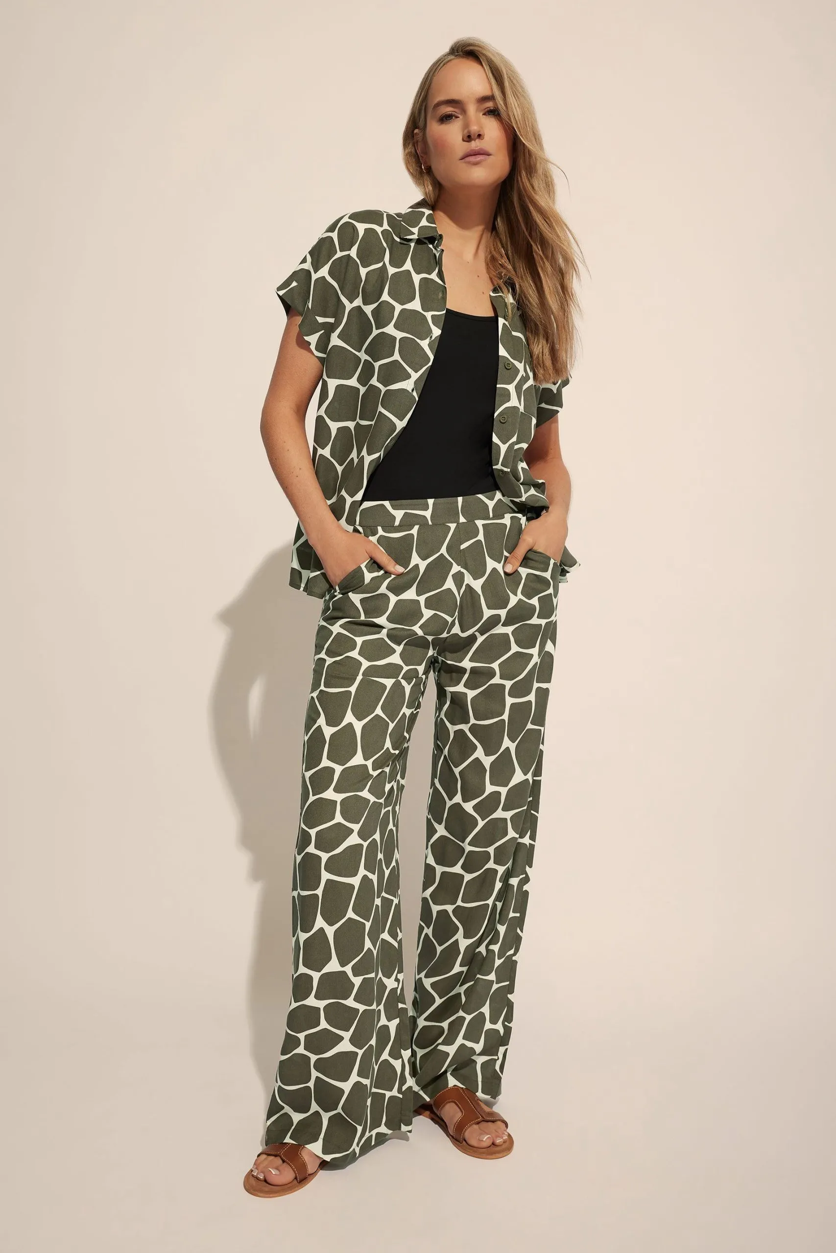 Tall Giraffe Print Wide Leg Trousers
