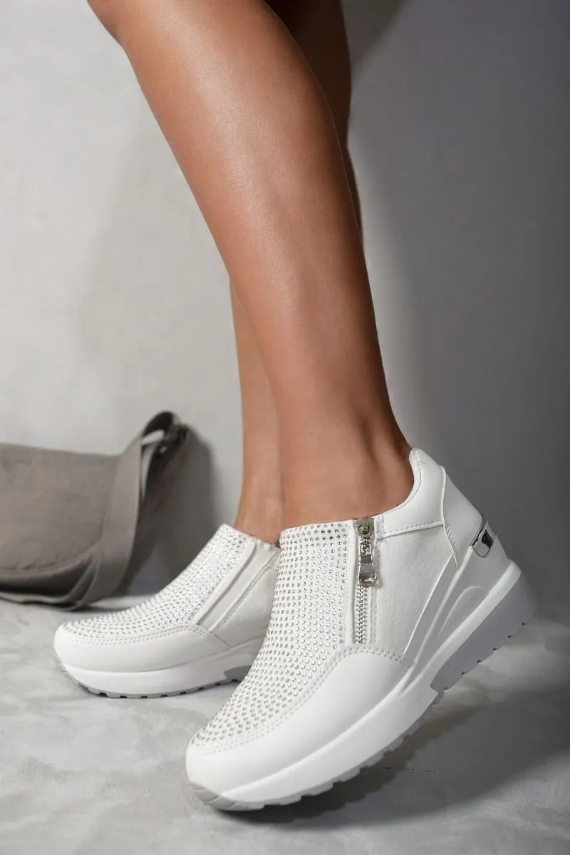 Judith Rhinestone Decor Zip Platform Trainers