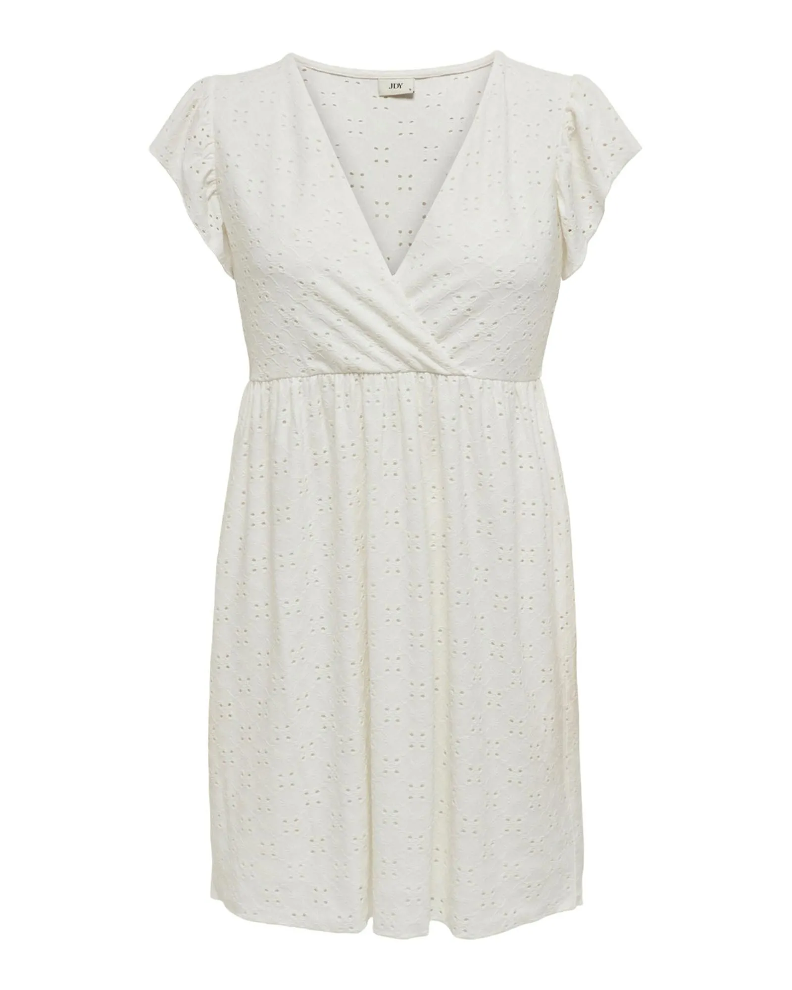 Eyelet Mini Wrap Dress Short Sleeves- White Dresses