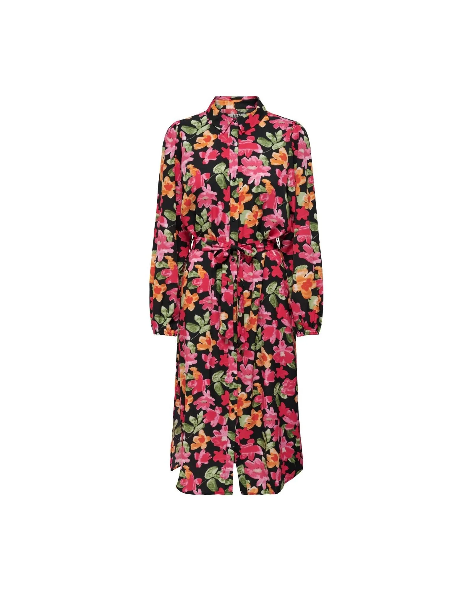 Floral Shirt Dress Midi Dress- Black Dresses