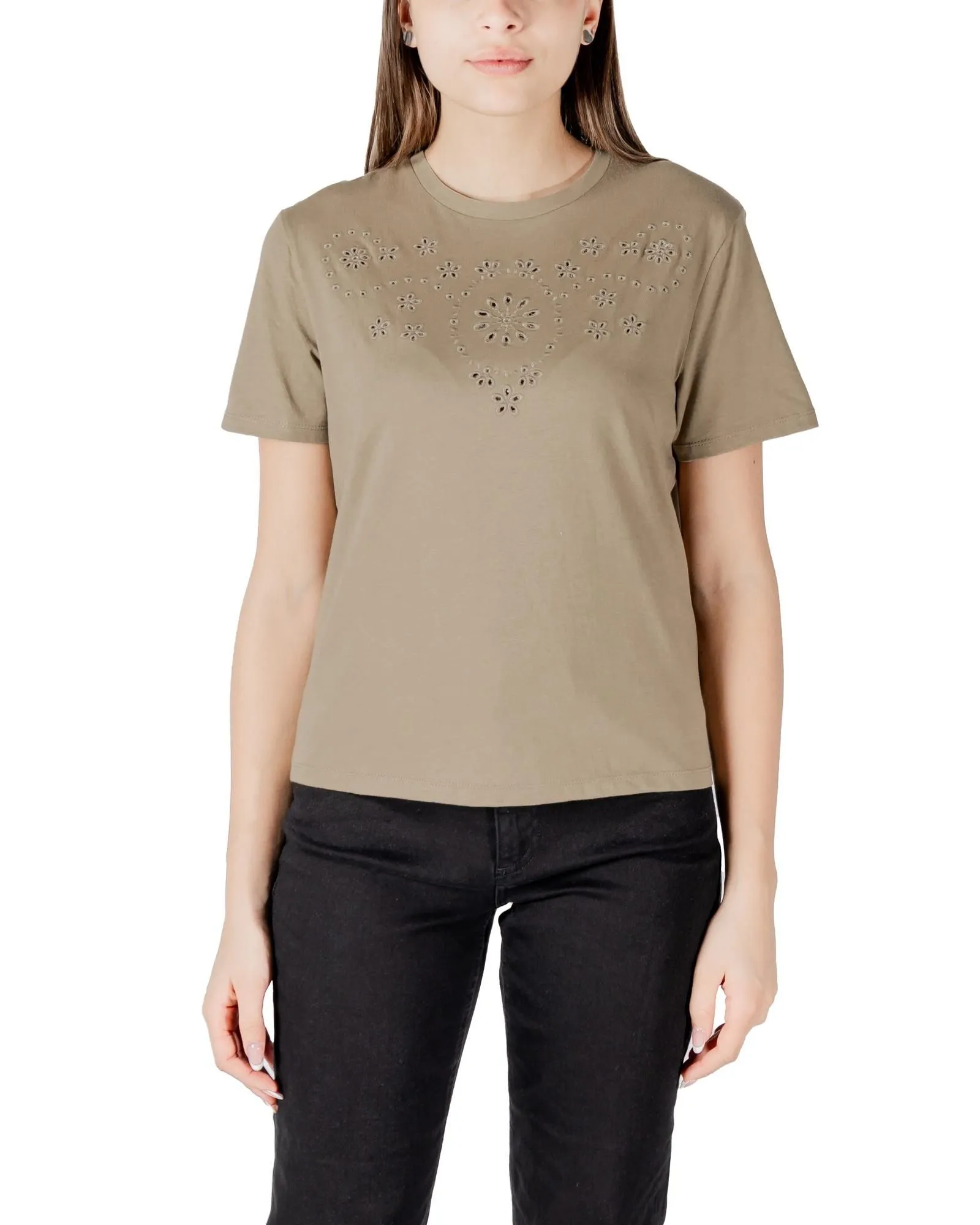 Eyelet Embroidered TShirt- Green Shirts