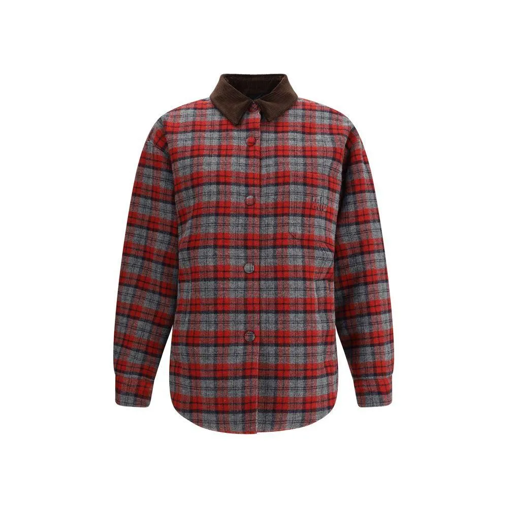 Plaid Bomber Jacket with Corduroy Collar and Stitched Logo-