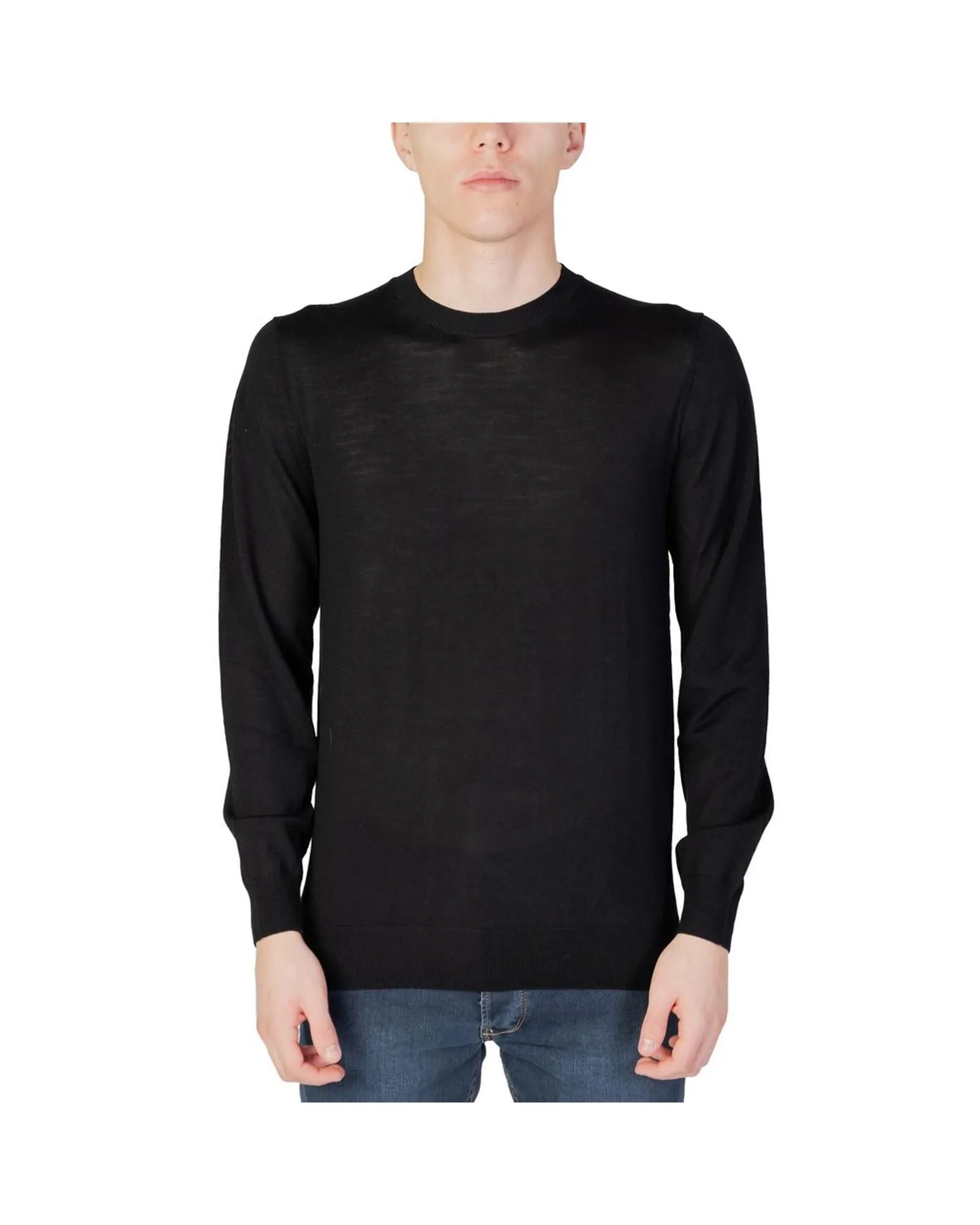 LongSleeve Wool Pullover Sweater- Black Clothing
