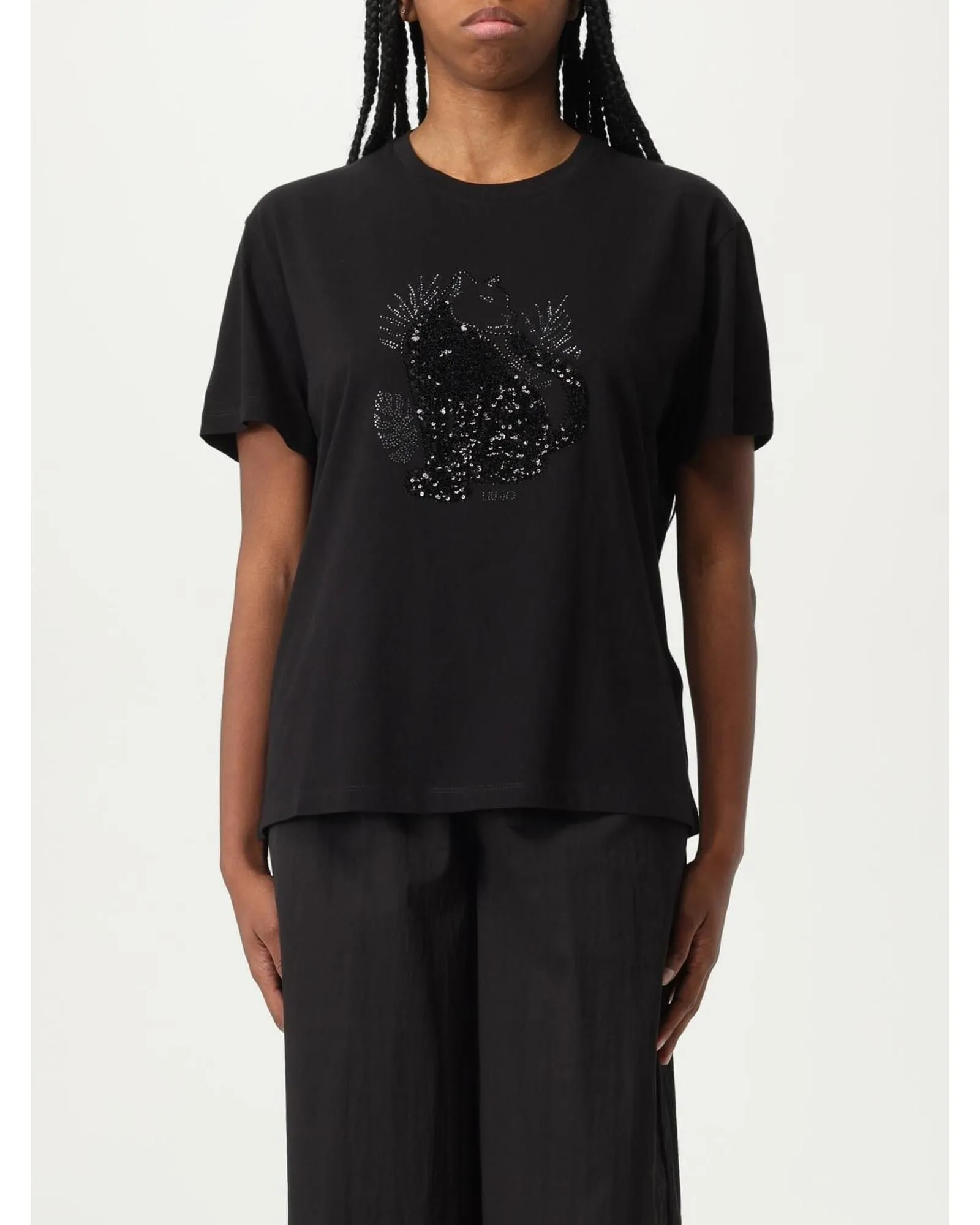 Rhinestone Detail TShirt Wo - Black T-Shirts