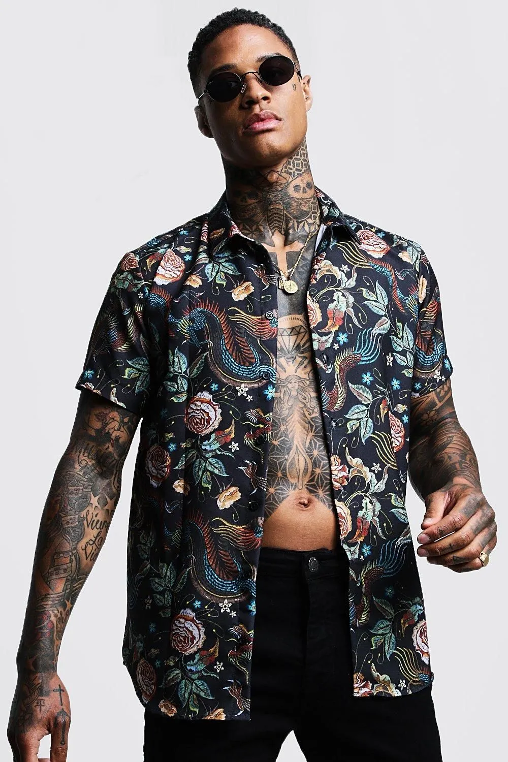 Dragon Print Regular Fit Short Sleeve Shirt